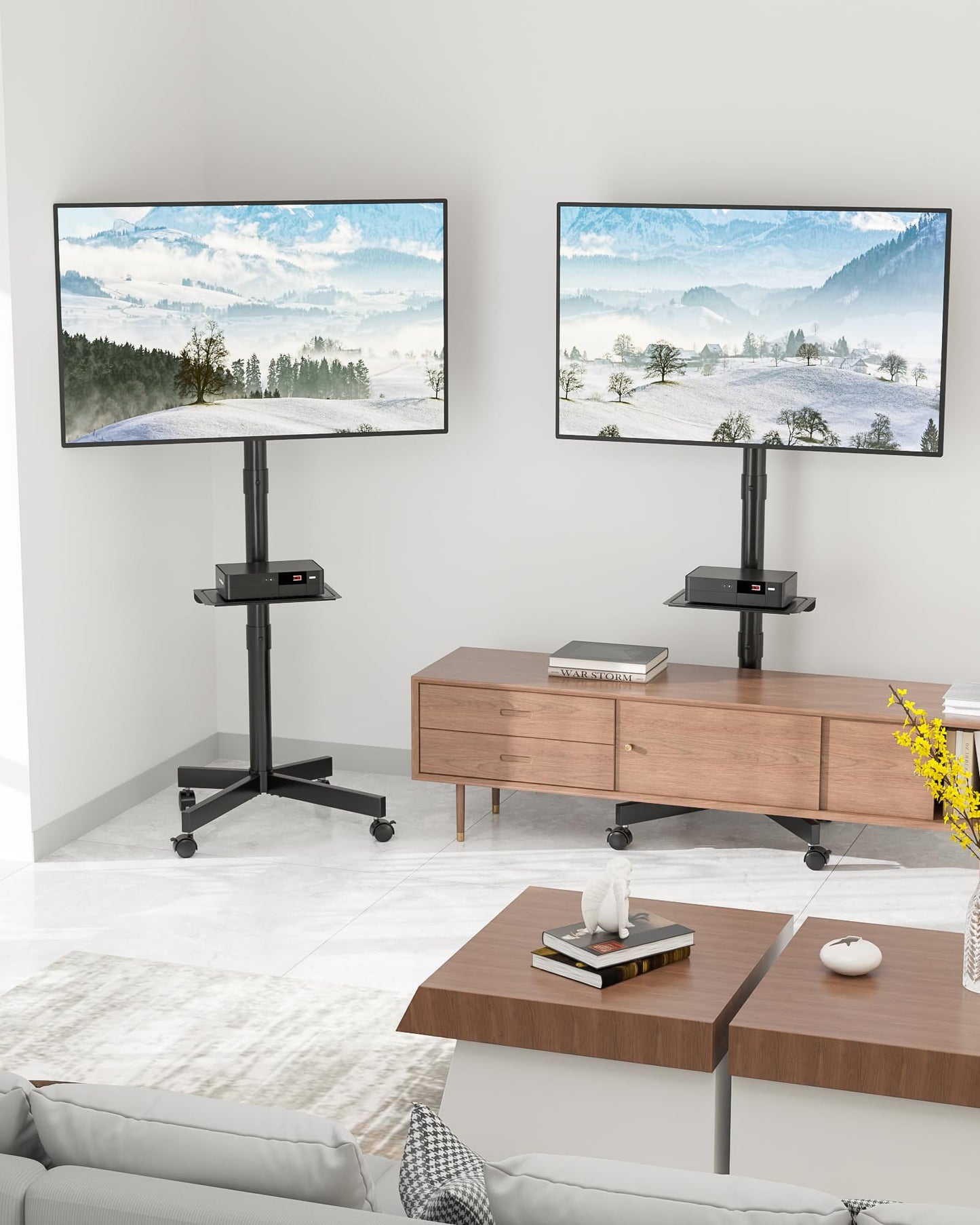 BONTEC Mobile TV Stand with Tilt Function, Rolling TV Cart for 23-60" LED, LCD, OLED TVs, Holds up to 88lbs, Max VESA 400x400mm, Adjustable Media Shelf, TV Stand for Living Room, Bedroom, Office