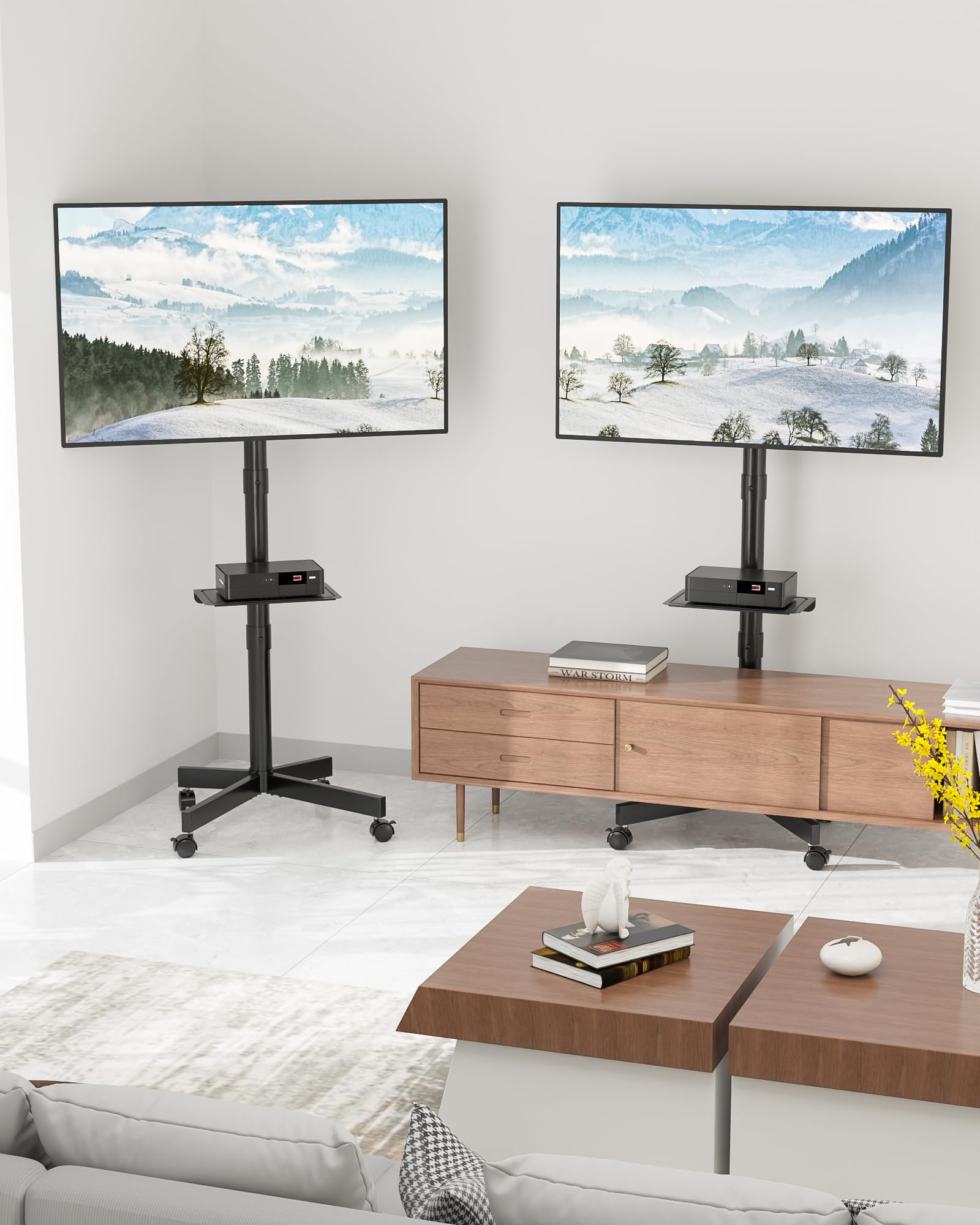 BONTEC Mobile TV Stand with Tilt Function, Rolling TV Cart for 23-60" LED, LCD, OLED TVs, Holds up to 88lbs, Max VESA 400x400mm, Adjustable Media Shelf, TV Stand for Living Room, Bedroom, Office