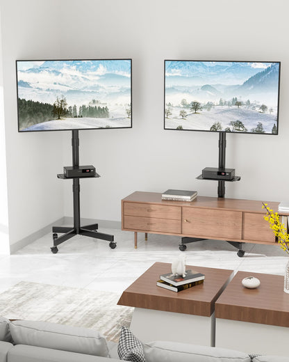 BONTEC Mobile TV Stand with Tilt Function, Rolling TV Cart for 23-60" LED, LCD, OLED TVs, Holds up to 88lbs, Max VESA 400x400mm, Adjustable Media Shelf, TV Stand for Living Room, Bedroom, Office