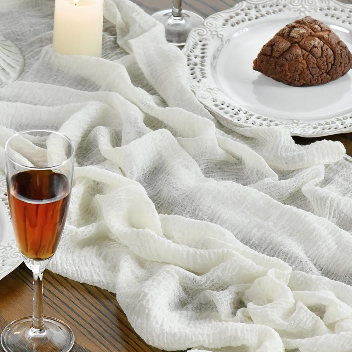 Artoid Mode Boho Milk White Gauze Wedding Table Runner, 300 cm Seasonal Fabric Kitchen Dining Holiday Table Decor for Home Party Indoor 🍁 All In One Marketplace Canada