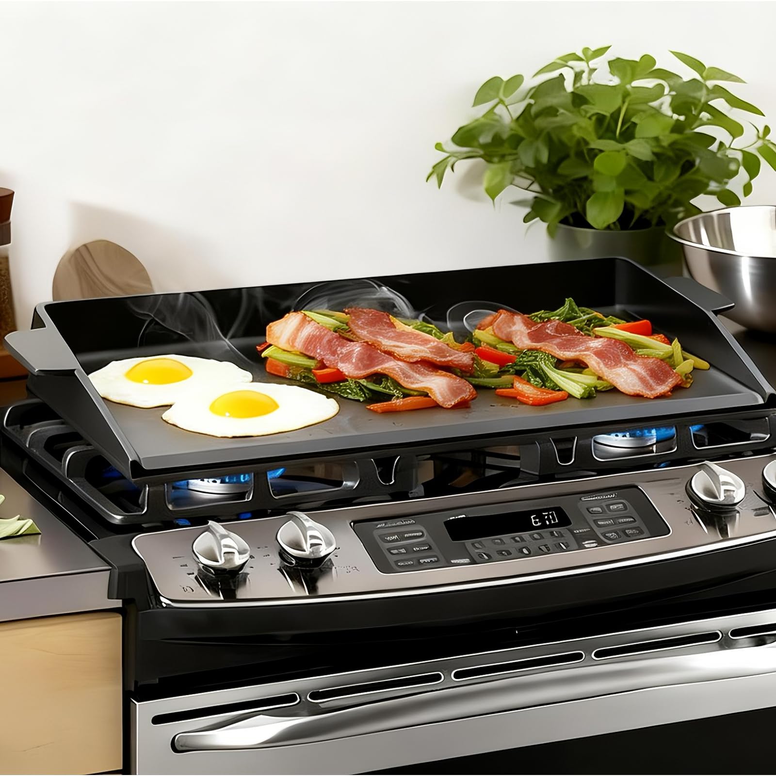 BBQ Future Universal Cast Iron Griddle for Gas Grill with Spatula Set, 23" x 16" Pre-Seasoned Nonstick Griddle Insert Large BBQ Flat Top Plate for All Gas/Electric Grill, Stove Top and More - Available at All In One Marketplace Canada