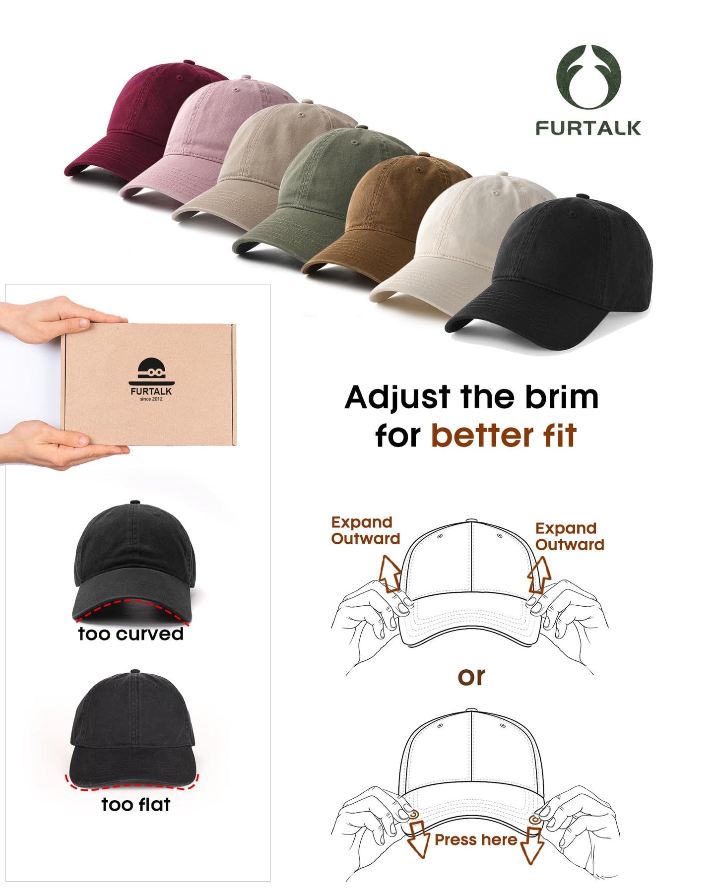 FURTALK Vintage Washed Distressed Cotton Baseball Cap Adjustable Classic Baseball Hat for Women Men Beige