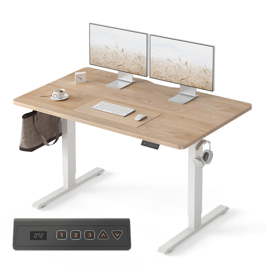 FEZIBO Standing Desk 47 x 24 Inch, Height Adjustable Desk with Memory Buttons, Electric Sit Stand Desk with 7th Gen Lift System, Home Office Table with Splice Board (Maple) - Available at All In One Marketplace Canada