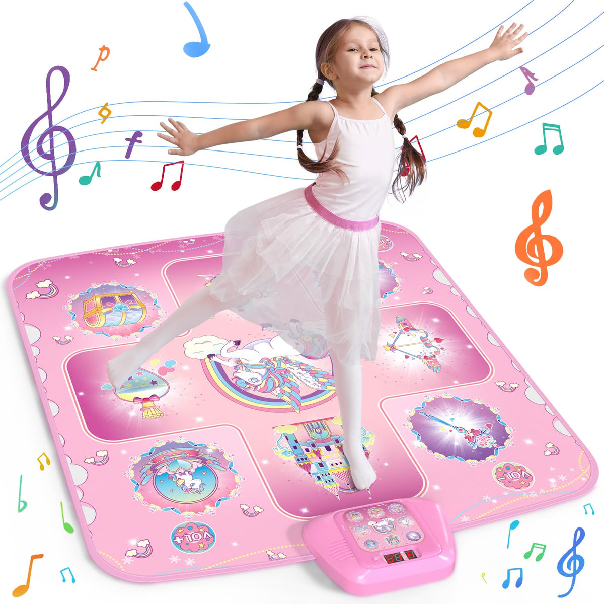 GirlsHome Dance Mat - Unicorn Toys for Girls Electronic Dance Pad with 5 Game Modes, Built-in Music, Touch Sensitive Light Up LED Kids Musical Mat, Christmas & Birthday Gift for Toddler Girls 3-12 🍁 All In One Marketplace Canada