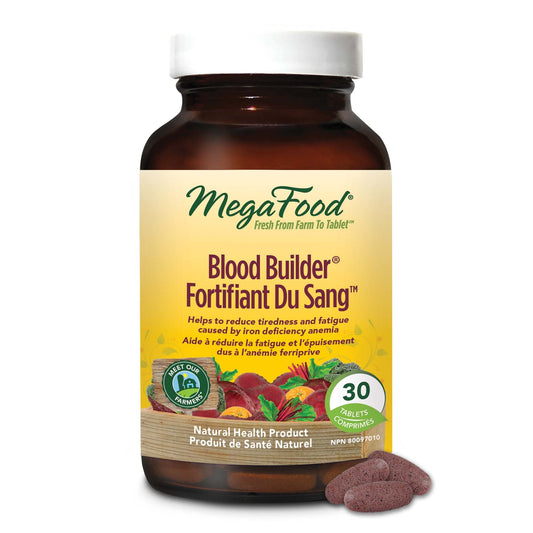 MegaFood Blood Builder - Vegan Iron Supplements with Vitamin C, Folic Acid, Vitamin B12, Beet Root - Iron Supplement for Anemia Prevention - 30 Tablets - Available at All In One Marketplace Canada