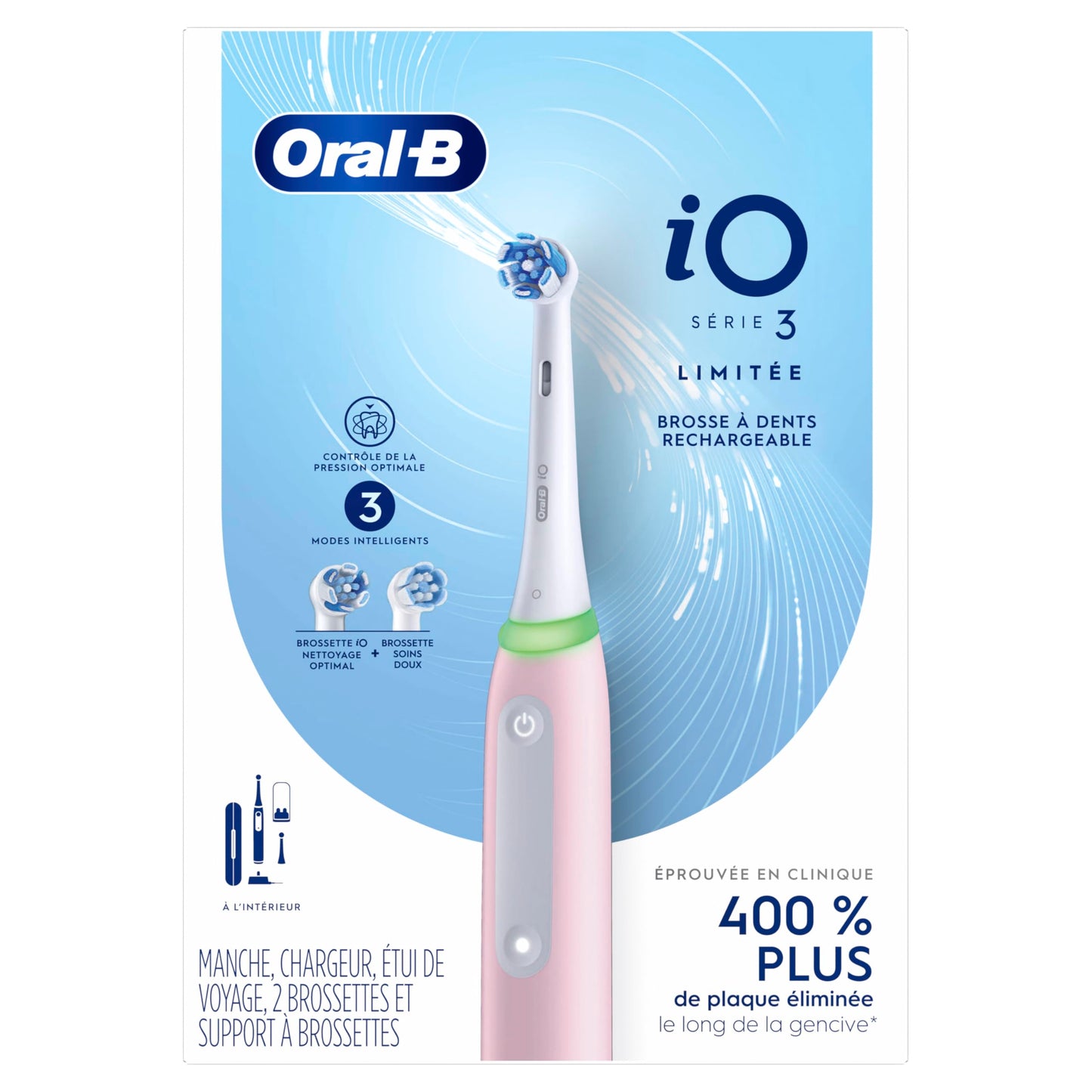 Oral-B iO Electric Toothbrush, Series 3 Limited with (2) Brush Heads, Rechargeable, Azalea Pink Oral-B