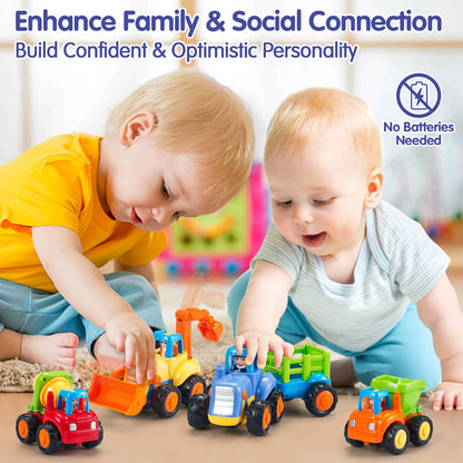 HOLA Toys for 1 2 Year Old Boys Birthday Gifts - 4 PCS Push and Go Trucks, 4WD Friction Power Car Toddler Toys Early Educational Baby Toy 12-18 Months Christmas Easter Stocking Stuffers 🍁 All In One Marketplace Canada