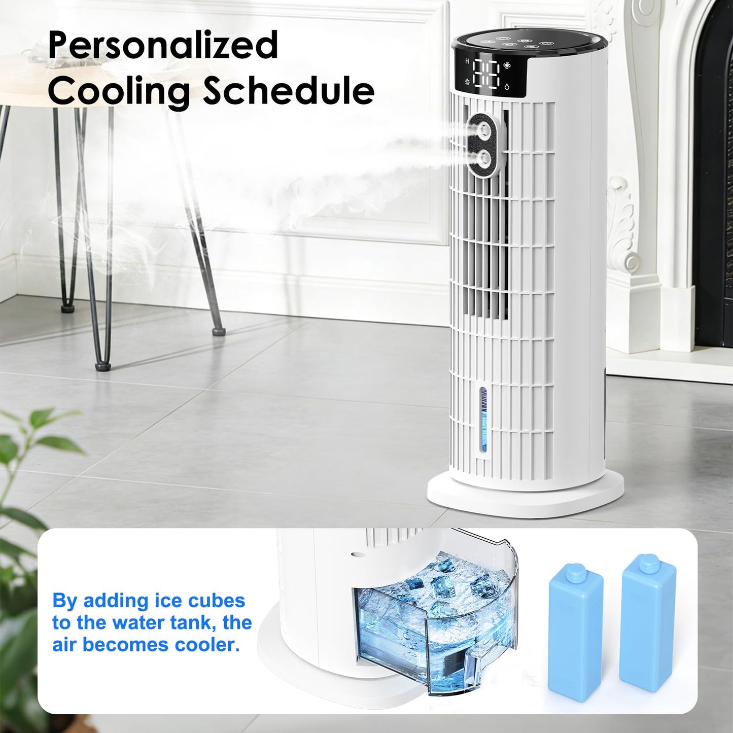 Portable Air Conditioner,1000ML Tower Fan with Remote,4-IN-1 Evaporative Air Cooler with 3 Wind Speeds&Turbo Mode,2 Mist,10H Timer,90° Oscillation Portable AC for Home,Office - Available at All In One Marketplace Canada