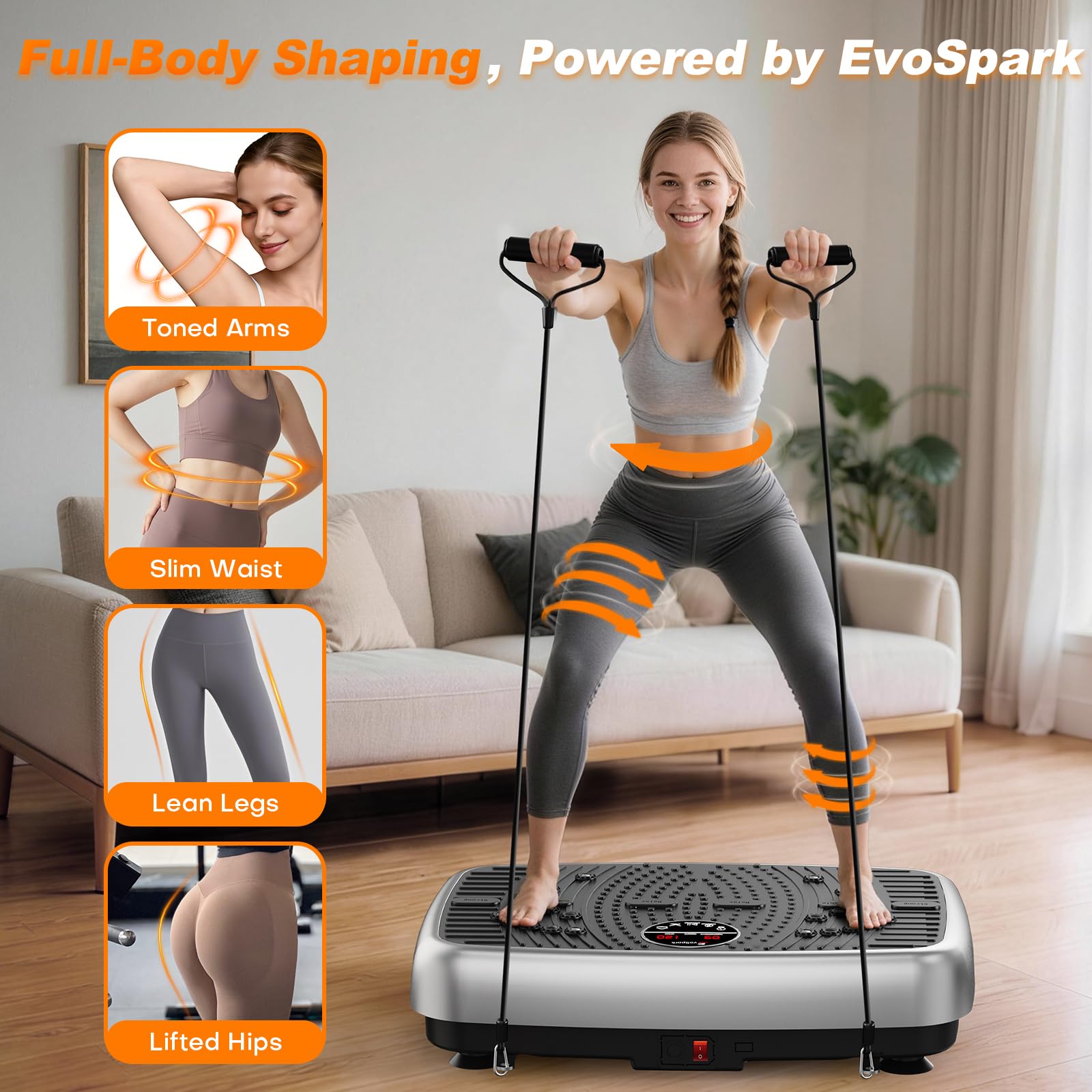 Vibration Plate Exercise Machine, 2026 Upgraded Double Motors Vibration Plate for Lymphatic Drainage, EvoSpark Whole Body Vibration Plates for Weight Loss,450 Lbs Capacity Vibrate Fitness Platform