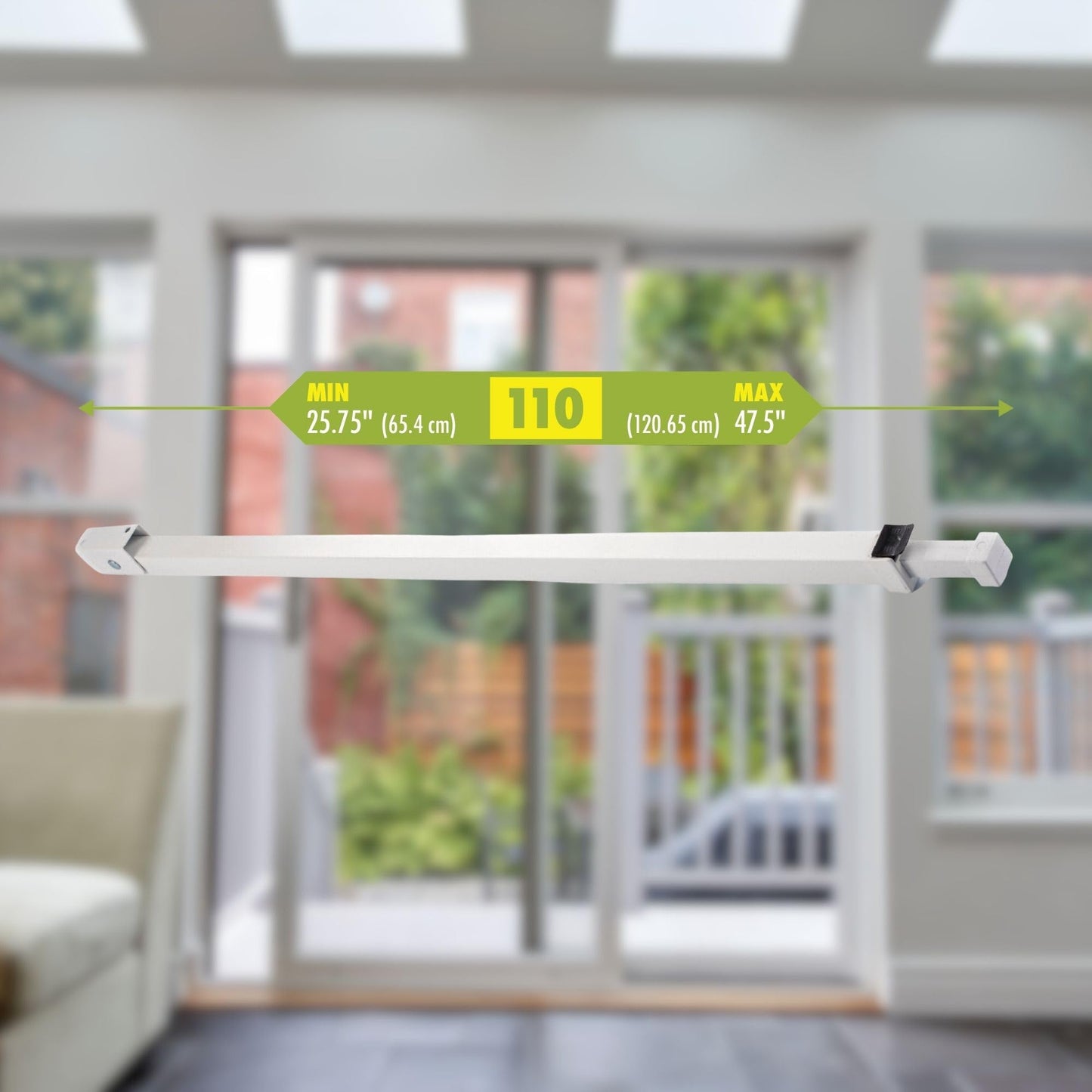Ideal Security Sliding Patio Door Security Bar with Child-Proof Lock, Extendable, White (25.75-47.5 Inches) Ideal Security