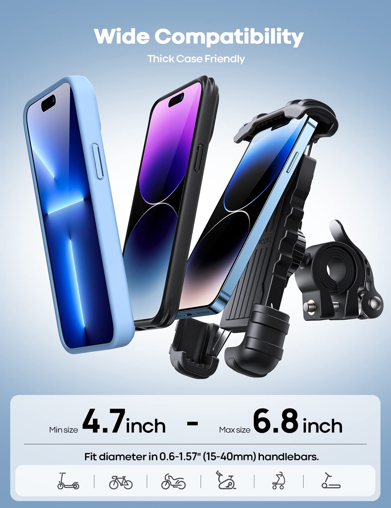 Lamicall Bike Phone Mount, Motorcycle Phone Holder - Motorcycle Bicycle Cell Phone Mount Clamp for Handlebar, Cycling Mount for iPhone 17 Pro Air, 16 Pro 15 Pro Max S25 S26+, 4.7-6.8" Smartphone