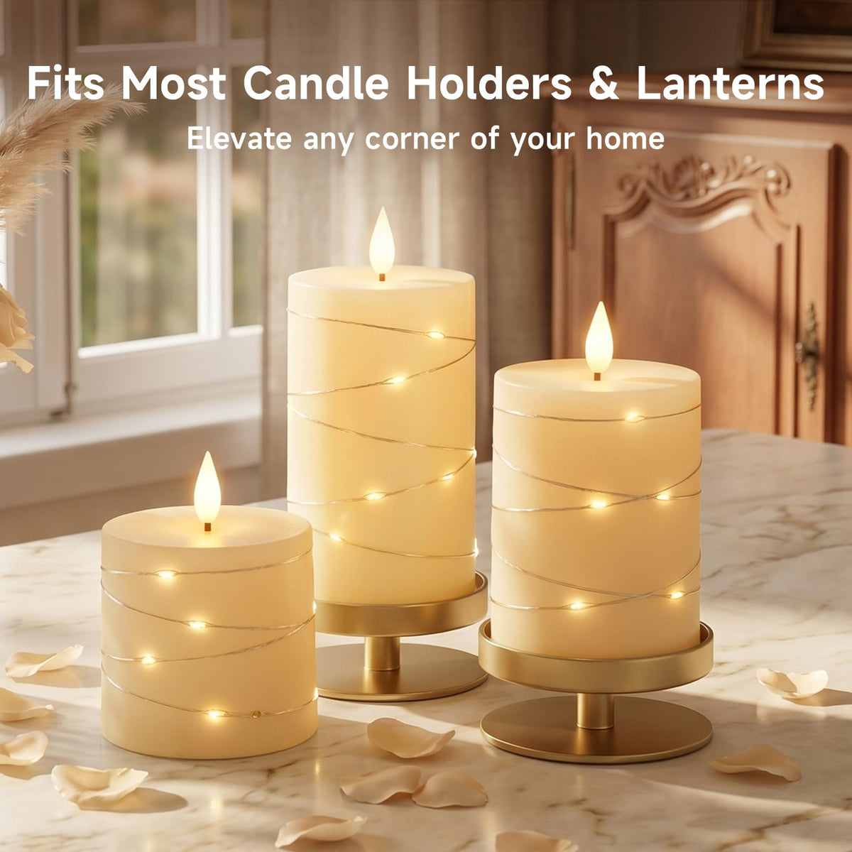 AMAGIC LED Pillar Candles with String Light, Flameless Ivory Candles 3 Pack 🍁 All In One Marketplace Canada