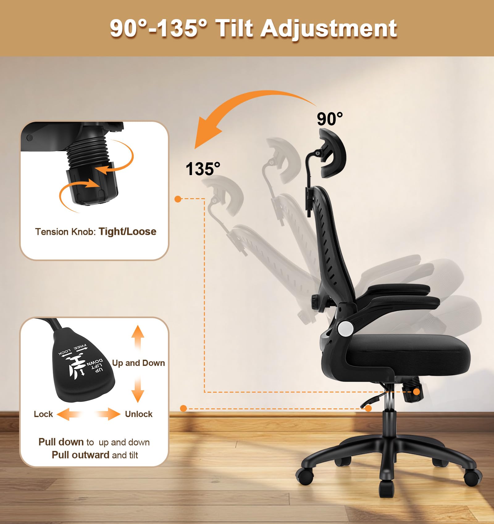 Office Chair, SPRDENG Ergonomic Office Chair with Two-Way Adjustable Lumbar Support & Headrest, High Back S-Shaped Computer Chair with Flip-up Padded Armrests, Swivel Task Chair for Home Office - Available at All In One Marketplace Canada