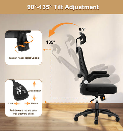 Office Chair, SPRDENG Ergonomic Office Chair with Two-Way Adjustable Lumbar Support & Headrest, High Back S-Shaped Computer Chair with Flip-up Padded Armrests, Swivel Task Chair for Home Office - Available at All In One Marketplace Canada