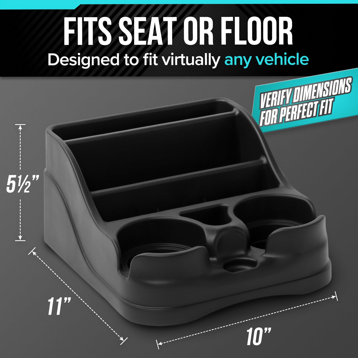 Moblorg Small Center Console for Cars, Trucks, Minivans, SUVs, Vehicle Organizer, Cup Holders, Recycled Plastic, Made in USA (Black) MOBLORG
