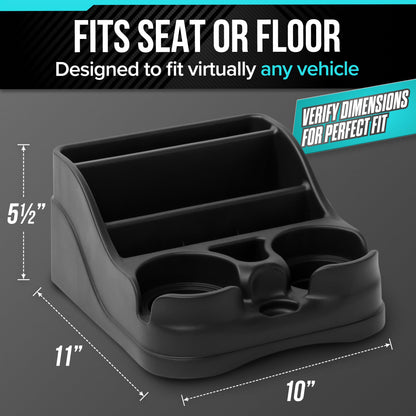 Moblorg Small Center Console for Cars, Trucks, Minivans, SUVs, Vehicle Organizer, Cup Holders, Recycled Plastic, Made in USA (Black) MOBLORG