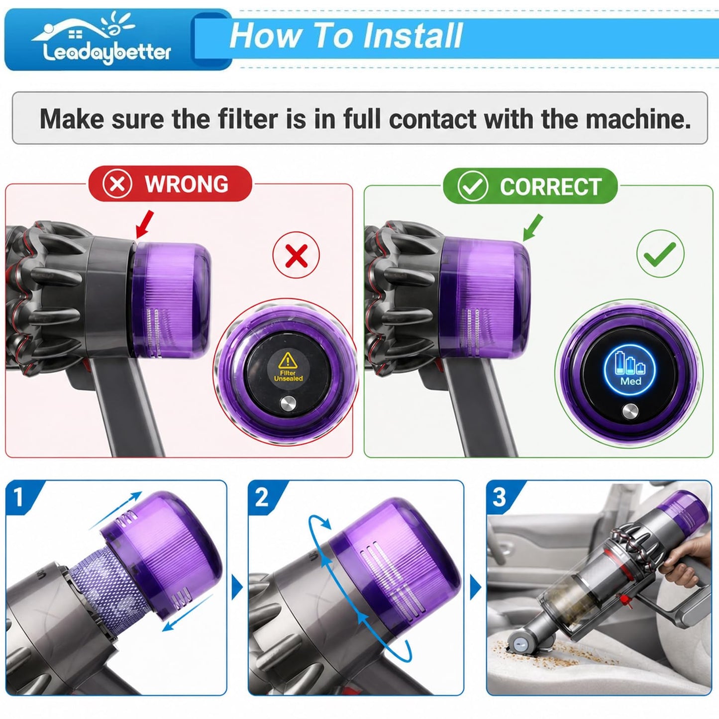 Leadaybetter Filter Replacement for Dyson V11 SV14 SV15 SV17 SV28 Animal Extra Torque Drive Complete, V15 SV22 SV47 Detect Submarine Vacuum, Compare to Part 970013-02 (2 Pack Filters) - Available at All In One Marketplace Canada