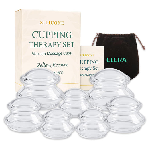 ELERA Silicone Cupping Therapy Set (3 Sizes, 7 Cups), Reusable Massage Cups for Deep Tissue, Cellulite, Face, Neck, Back, Joint, Body Relaxation - Available at All In One Marketplace Canada