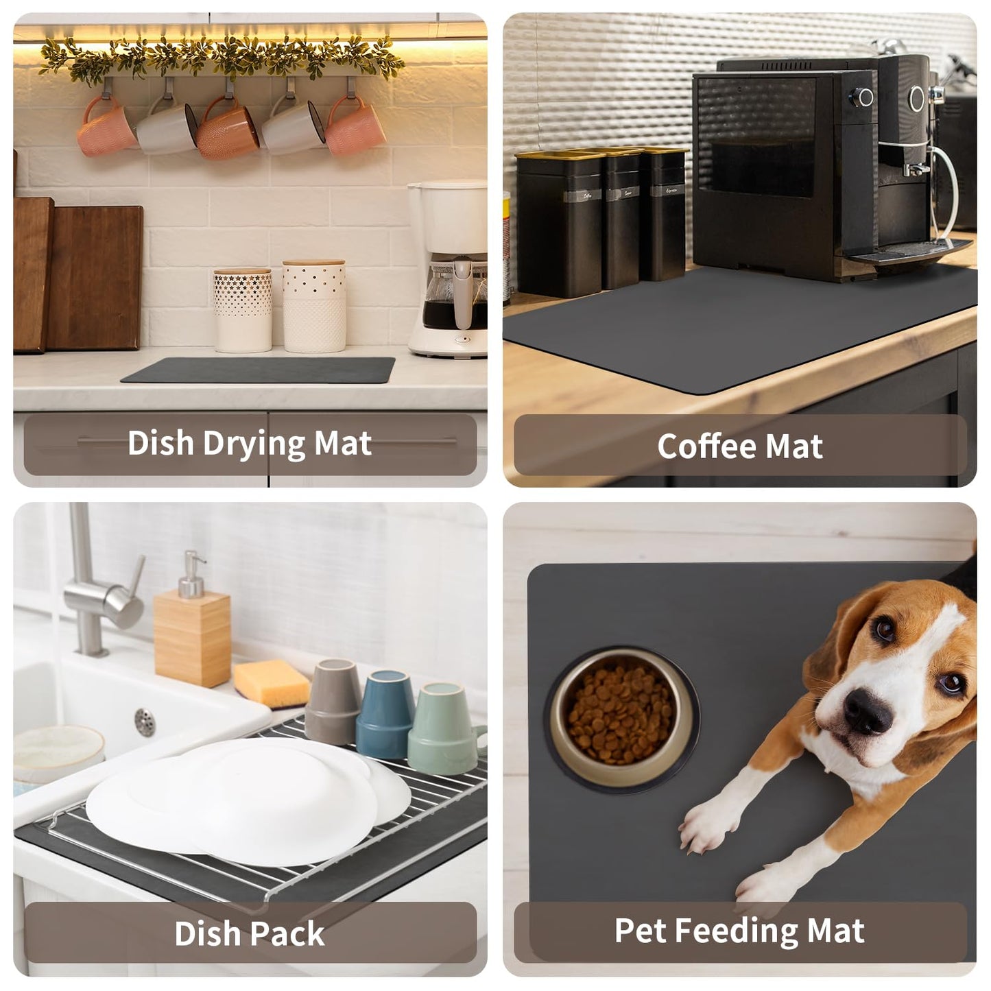 MontVoo-Absorbent Dish Drying Mat-Kitchen Counter Rubber Backed Water Absorbing Drying Mat-Hide Stain Under Dish Mat Quick Dry Coffee Mat-Dark Grey 12''x19'' - Available at All In One Marketplace Canada