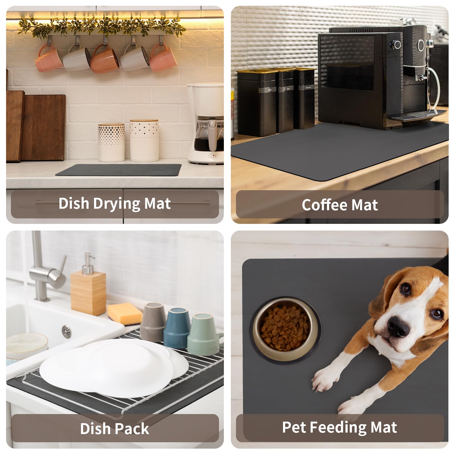 MontVoo-Absorbent Dish Drying Mat-Kitchen Counter Rubber Backed Water Absorbing Drying Mat-Hide Stain Under Dish Mat Quick Dry Coffee Mat-Dark Grey 12''x19'' - Available at All In One Marketplace Canada