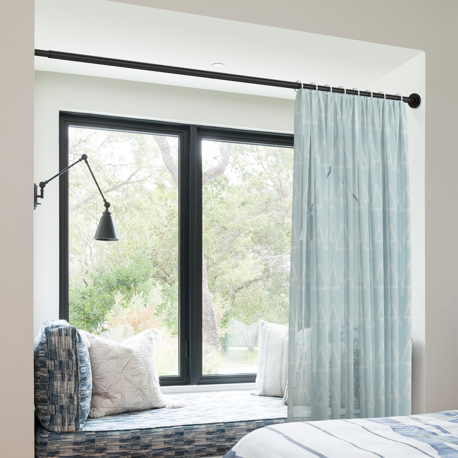 SUNALLY Shower Curtain Rod Adjustable 32-75 Inch, Spring Tension Shower Pole Rods Extendable Stainless Steel Telescoping Curtain Rod for Bathroom Windows Closet, No Drilling, No Slip, No Rust, Black - Available at All In One Marketplace Canada