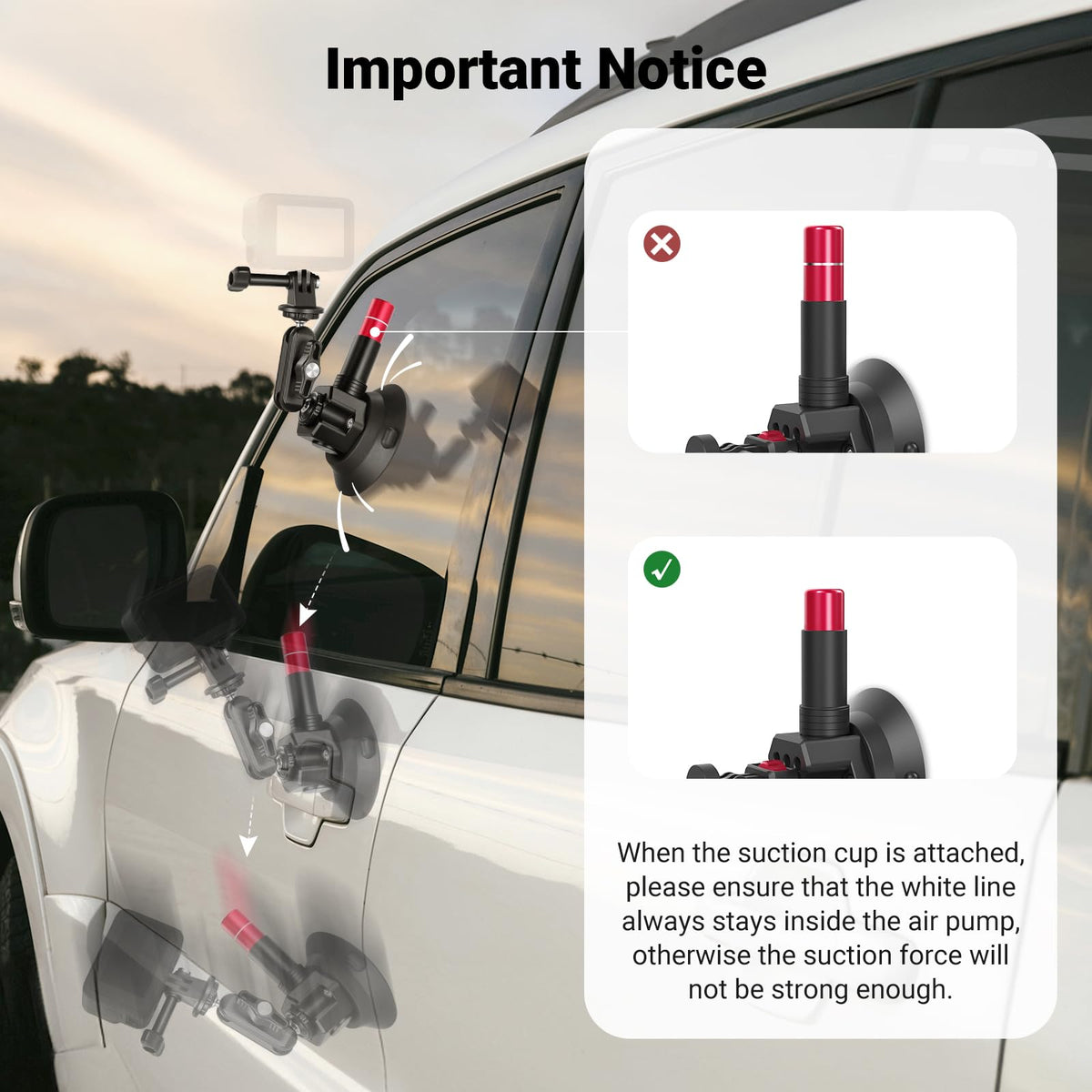 NEEWER Triple Suction Cup Car Mount for Action Cameras, CA065