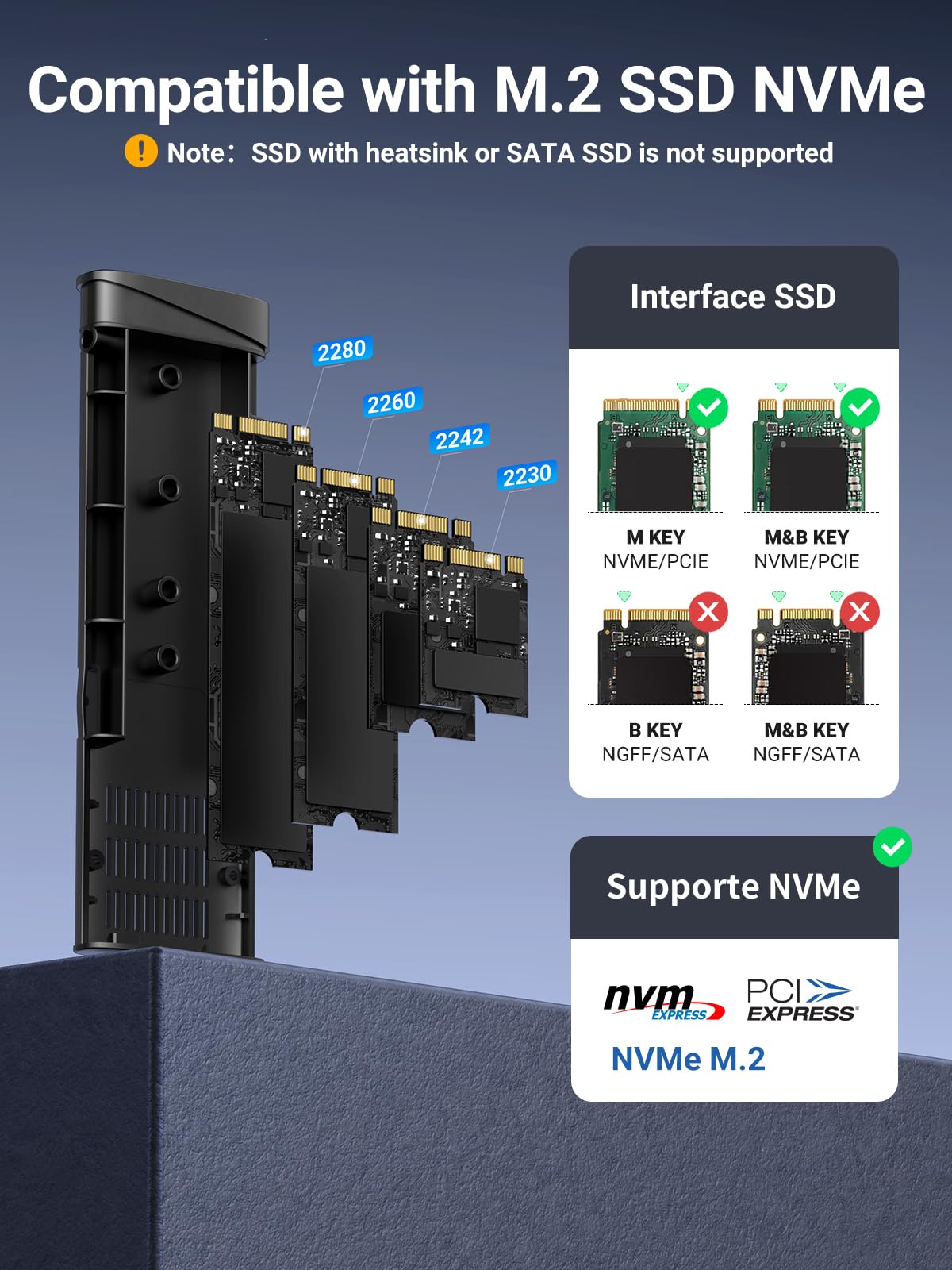 UGREEN M.2 NVMe SSD Enclosure 10Gbps USB 3.2 Gen 2 (10 Gbps) to NVME PCI-E M-Key/(B+M) Key Solid State Drive External Enclosure Support UASP Trim for 2230 2242 2260 2280 NVME SSDs
