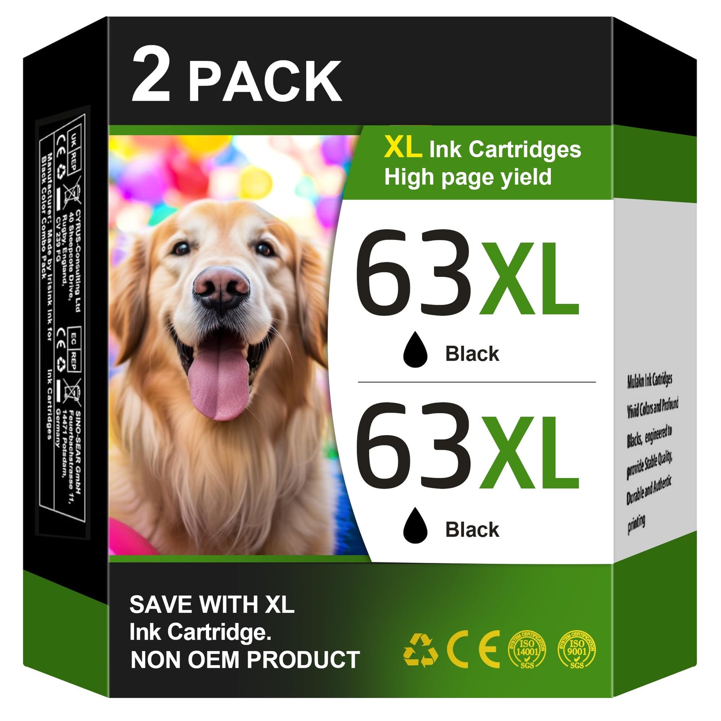 63XL Black High-Yield Ink Cartridge for HP 63 Black Ink Cartridge Replacement for HP Ink 63 Works with HP OfficeJet 3830 4650 5255 5258 Envy 4520 4512 DeskJet 1112 2130 3630 F6U64AN (2 Black Pack)