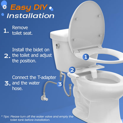 SAMODRA Ultra-Slim Bidet Attachment, Minimalist Non-Electric Dual Nozzle (Frontal & Rear Wash) Adjustable Water Pressure, Fresh Water Bidet Toilet Seat Attachment, Easy to Install