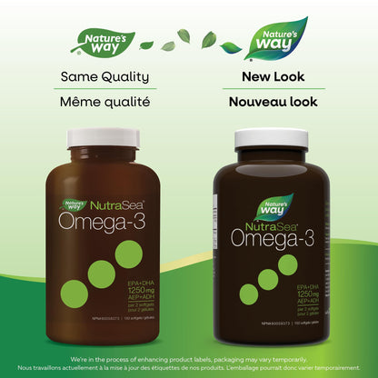 Nature's Way NutraSea Omega 3 Liquid Gels Supplement with Fish Oil – Fresh Mint Flavour – Heart & Brain Support for Adults and Kids Ages 6+ – EPA & DHA, 150 Softgels