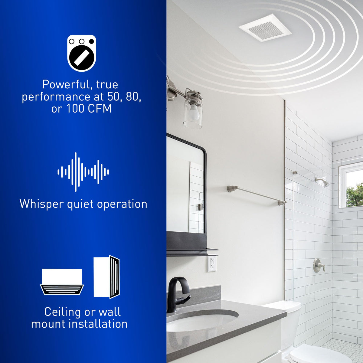 Panasonic FV-0510VS1 WhisperValue DC Ventilation Fan, 50-80-100 CFM , White