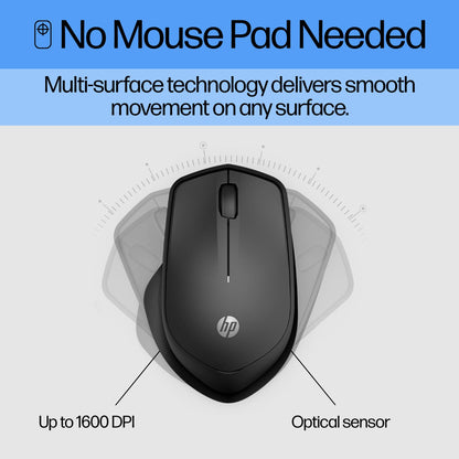 HP 280 Silent Wireless Mouse - Ergonomic, Right-Handed Design - 2.4GHz USB Wireless Connection - Multi-Surface Technology, 1600 DPI Optical Sensor - Win, Chrome, Mac OS - Up to 18-Month Battery Life