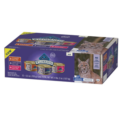 Blue Buffalo Wilderness HR Adult Cat Chicken/Salmon/Turkey 5.5oz Can Variety Pack Blue Buffalo
