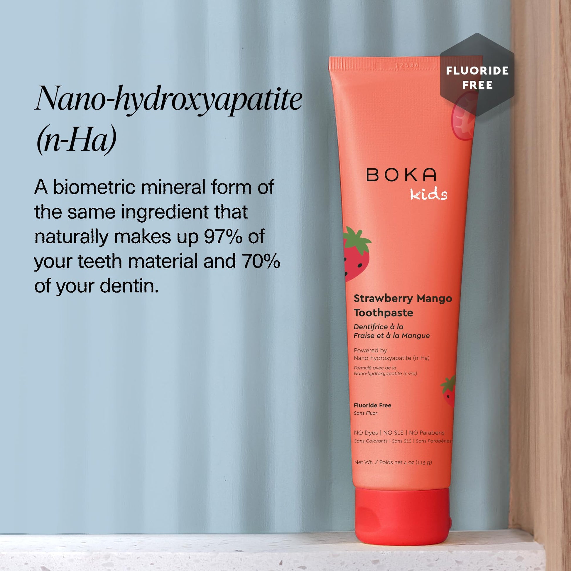Boka Fluoride Free Toothpaste, Nano Hydroxyapatite, Training Toothpaste - Strawberry Mango Flavor, 4 Fl Oz (113g) 1Pk