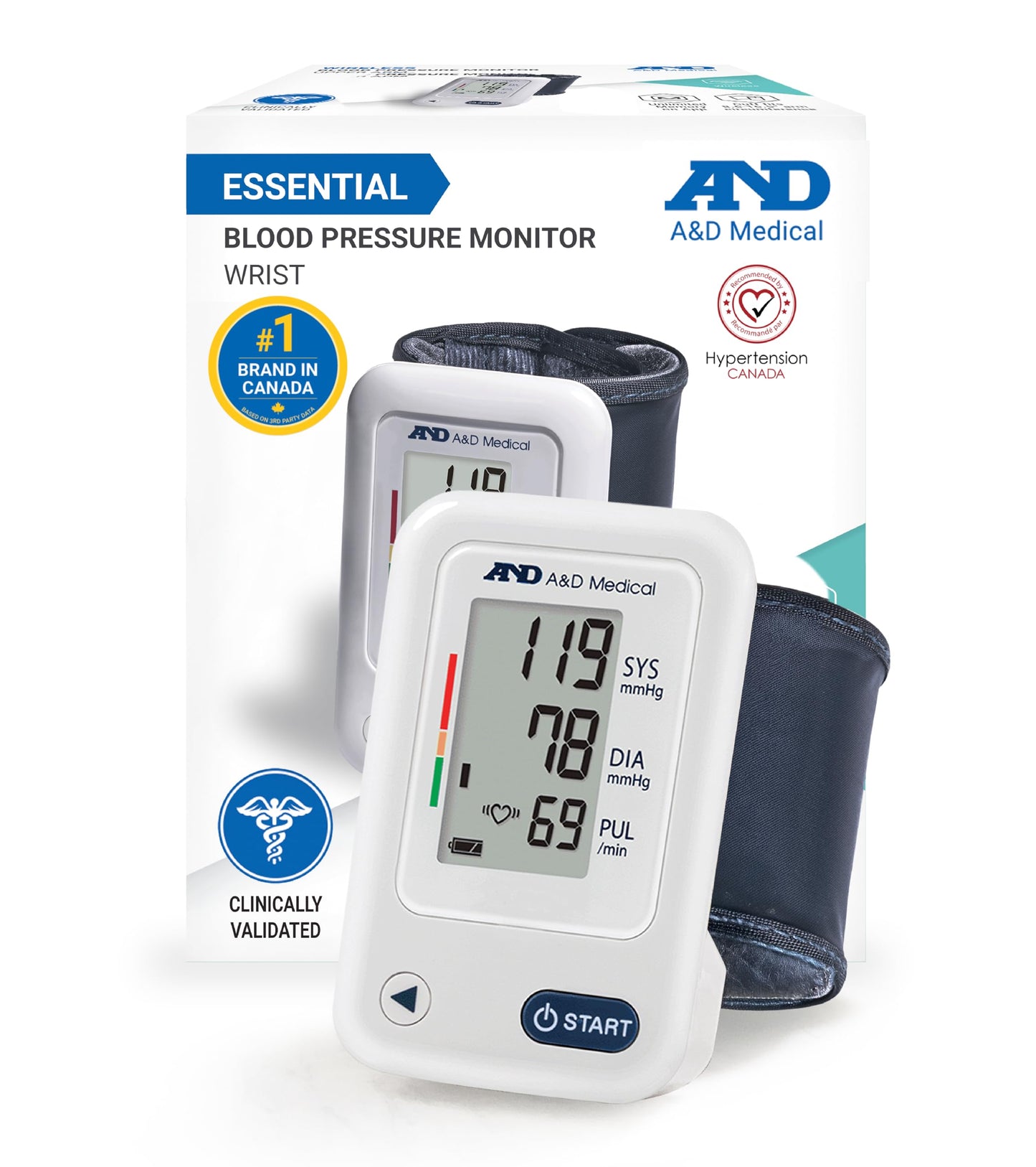 A&D Medical Wrist Blood Pressure Monitor for Home Use - UB-525CN, BP Adjustable Cuff (5.3-8.5"/13.5-21.5 cm) One Button Operation, 60 Reading Memory, FSA/HSA Eligible, 2 AAA Batteries - Available at All In One Marketplace Canada