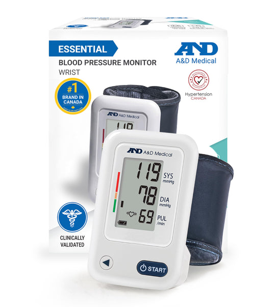 A&D Medical Wrist Blood Pressure Monitor for Home Use - UB-525CN, BP Adjustable Cuff (5.3-8.5"/13.5-21.5 cm) One Button Operation, 60 Reading Memory, FSA/HSA Eligible, 2 AAA Batteries - Available at All In One Marketplace Canada