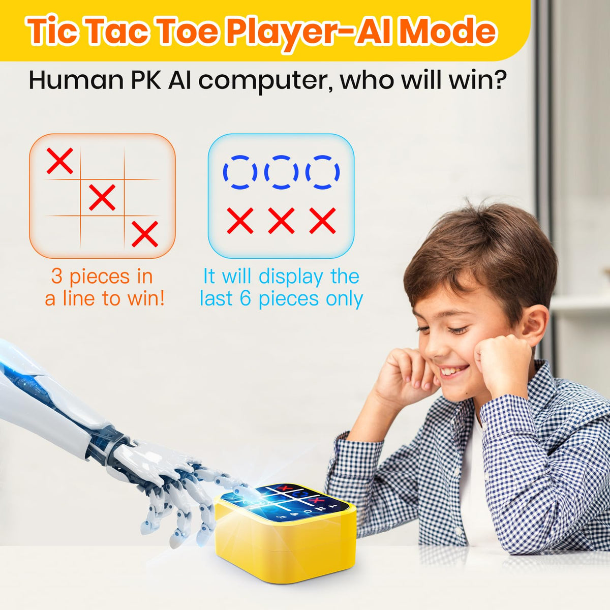 Rechargeable Tic Tac Toe Game Box with 5 Fun Brain and Memory Games, Yellow 🍁 All In One Marketplace Canada