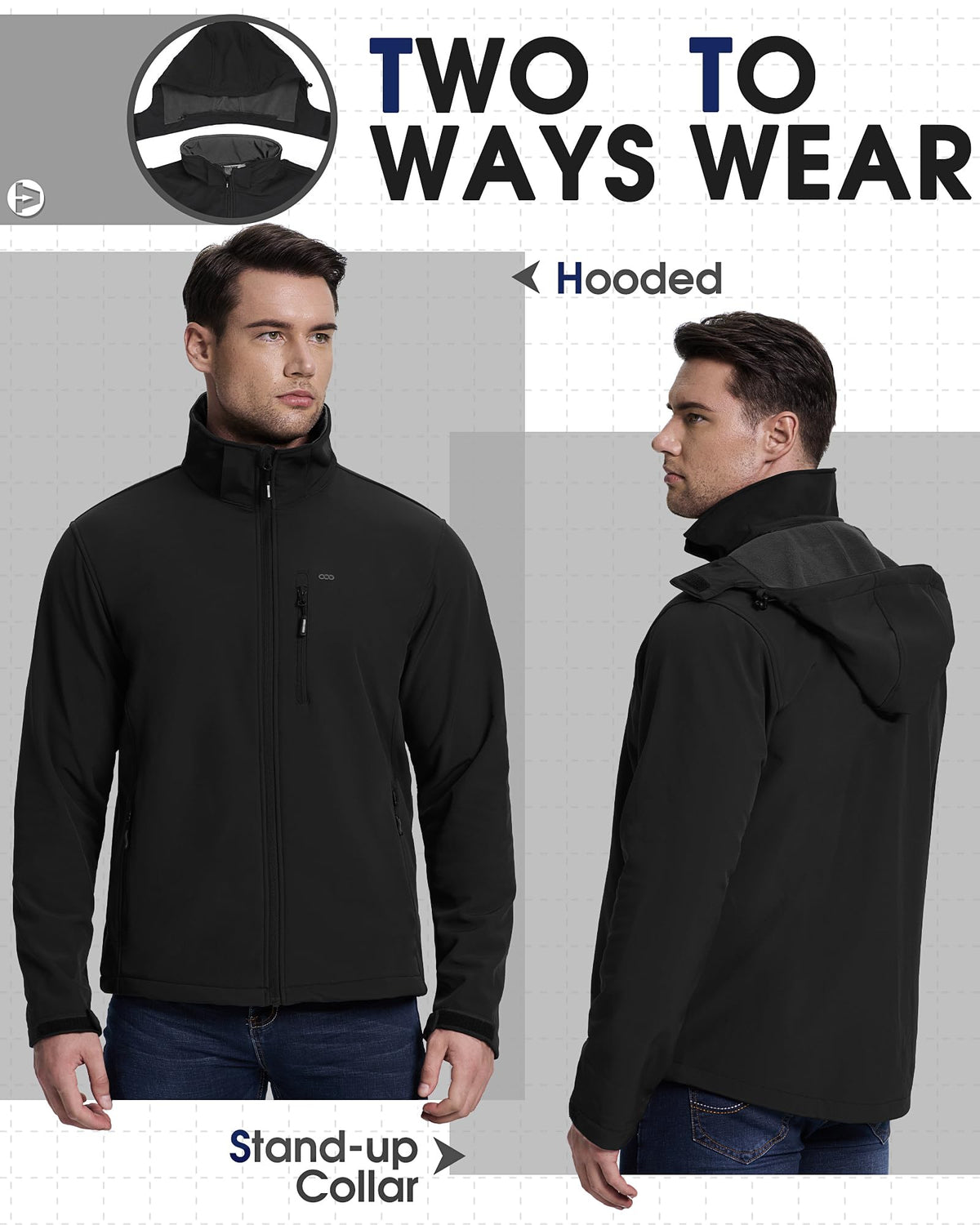 33,000ft Men's Hooded Softshell Jacket Waterproof Fleece Windbreaker Jacket 🍁 All In One Marketplace Canada