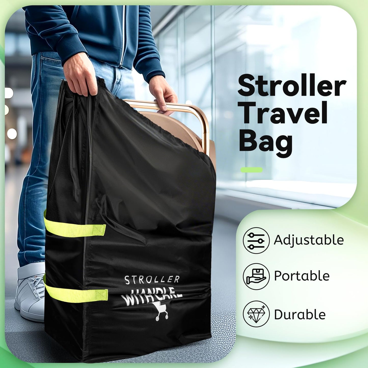 Stroller Travel Bag for Airplane: 117H*53W*33D cm Stroller Bag for Air Travel,Baby Travel Essentials Fits Single/Double/Jogging/Umbrella/Baby Stroller Travel System Like Chicco, Evenflo