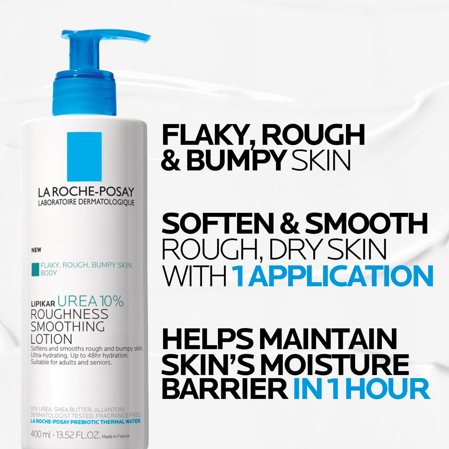 La Roche-Posay Lipikar Lait Urea 10% Body Lotion. For Very Dry, Rouch, and Flaky Skin. Tested on Dry Skin, Age-Related Dryness, Keratosis Pillaris, and Psoriasis. Fragrance-Free, Dermatologist Recommended - 400ML - Available at All In One Marketplace Canada