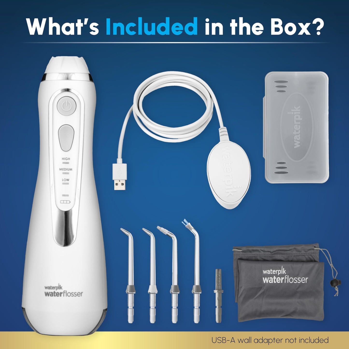 Waterpik Cordless Advanced 2.0 Water Flosser for Teeth, Gums, Braces, Dental Care with Travel Bag & 4 Tips, CDA Validated, Waterproof Rechargeable Handheld, White (1 Count) Gift for Men Women Mom Dad - Available at All In One Marketplace Canada