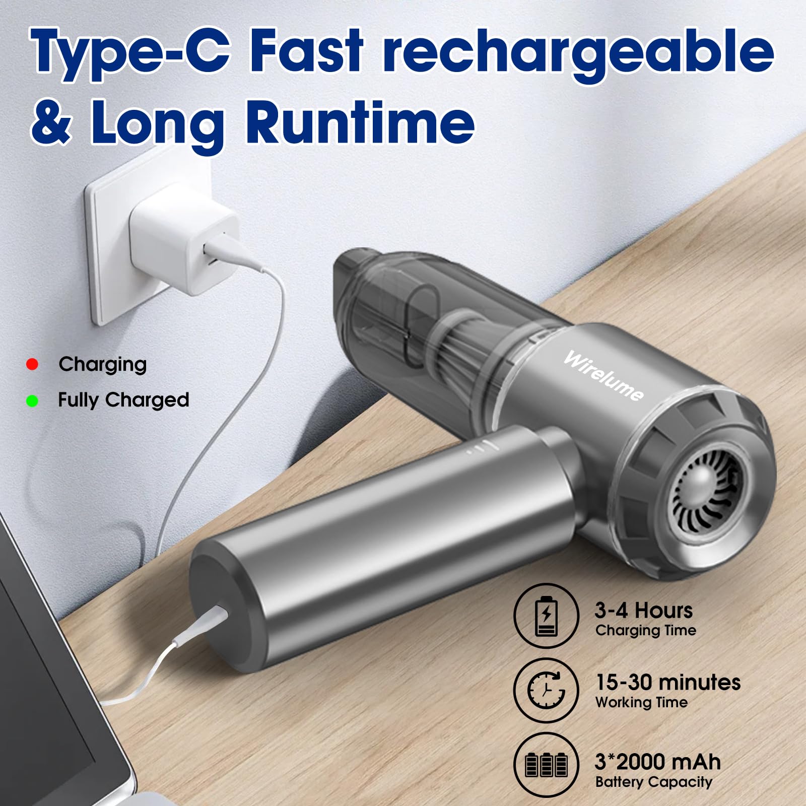 Handheld Car Vacuum Cleaner Cordless 22000Pa Strong Cyclonic Suction Blowing Brushless Motor Cordless Portable Mini Car Vacuum Powerful Rechargeable Lightweight for Pet Hair Vehicle Home Office Grey