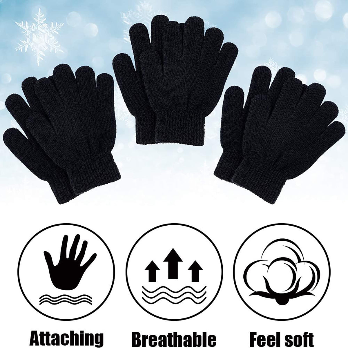 Kid's Winter Magic Gloves,12 Pairs Winter Stretchy Warm Magic Gloves Fit for 6-11 Years Old Boys or Girls Knit Gloves (12 Pairs Black) 🍁 All In One Marketplace Canada