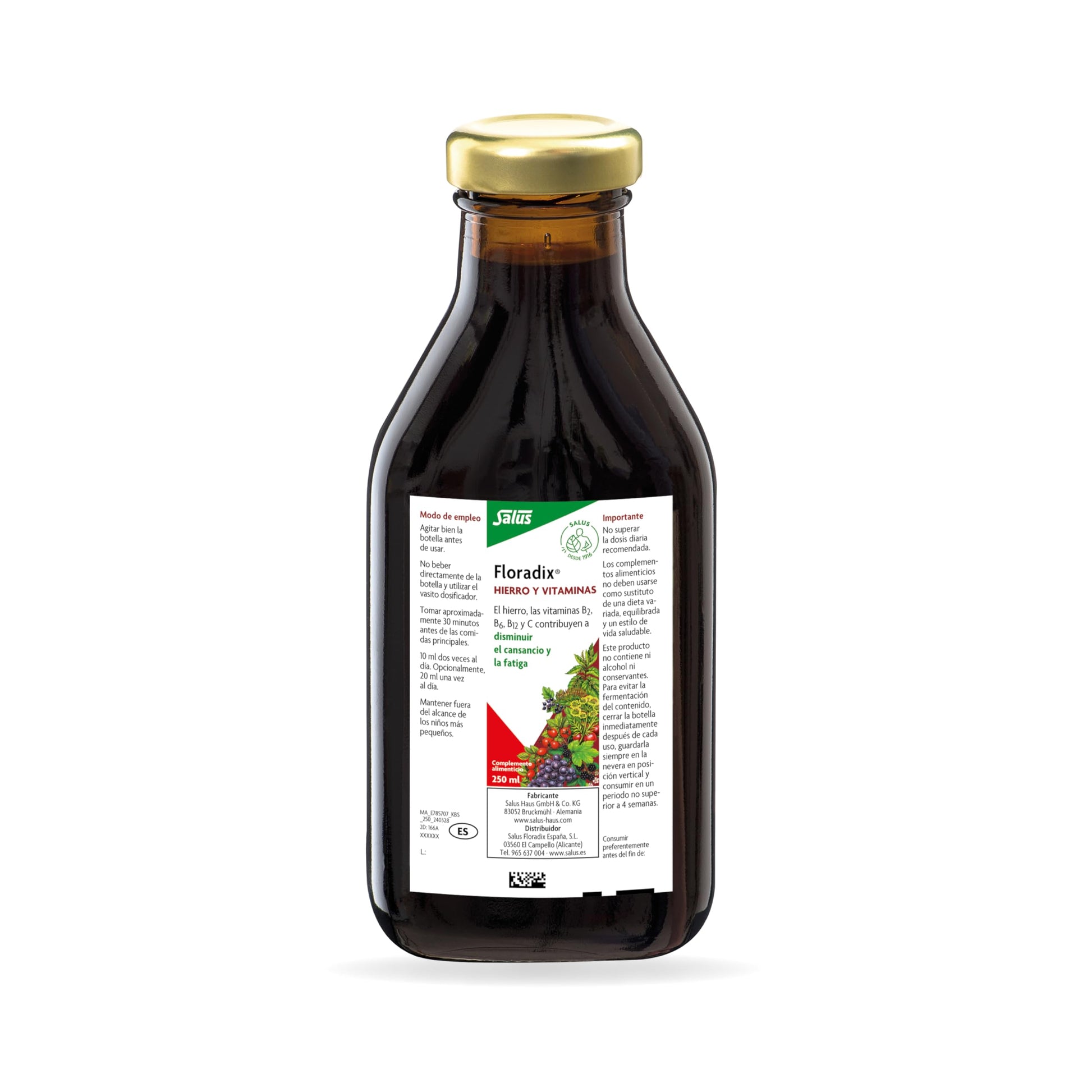 Salus Floradix Liquid Iron and Vitamins | Herbal Iron Supplement for Women, Men, and Children | Vegetarian, Dairy-Free & Non-GMO (250ml) Salus