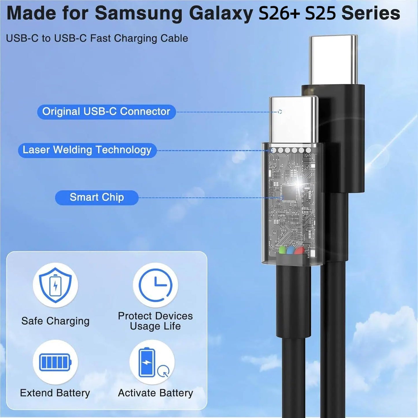 45W Super Fast Charger USB C,3 Pack USB C Charger Block with 10/10/6FT Type C Cable Fast Charge for Samsung Galaxy S26 S25 Ultra S26+/S24/S23/S22/S21, Android, Galaxy Tablet, iPhone 17/16/15 Pro Max