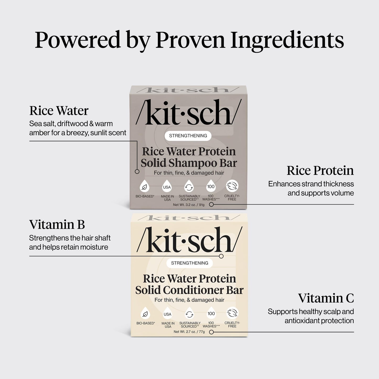 Kitsch Rice Water Protein Solid Shampoo and Conditioner Set for Hair Growth – Strengthening Hair Care Duo w/Rice Protein & Vitamins for Damage Repair – Paraben, Sulfate & Silicone Free – 2 Pack - Available at All In One Marketplace Canada