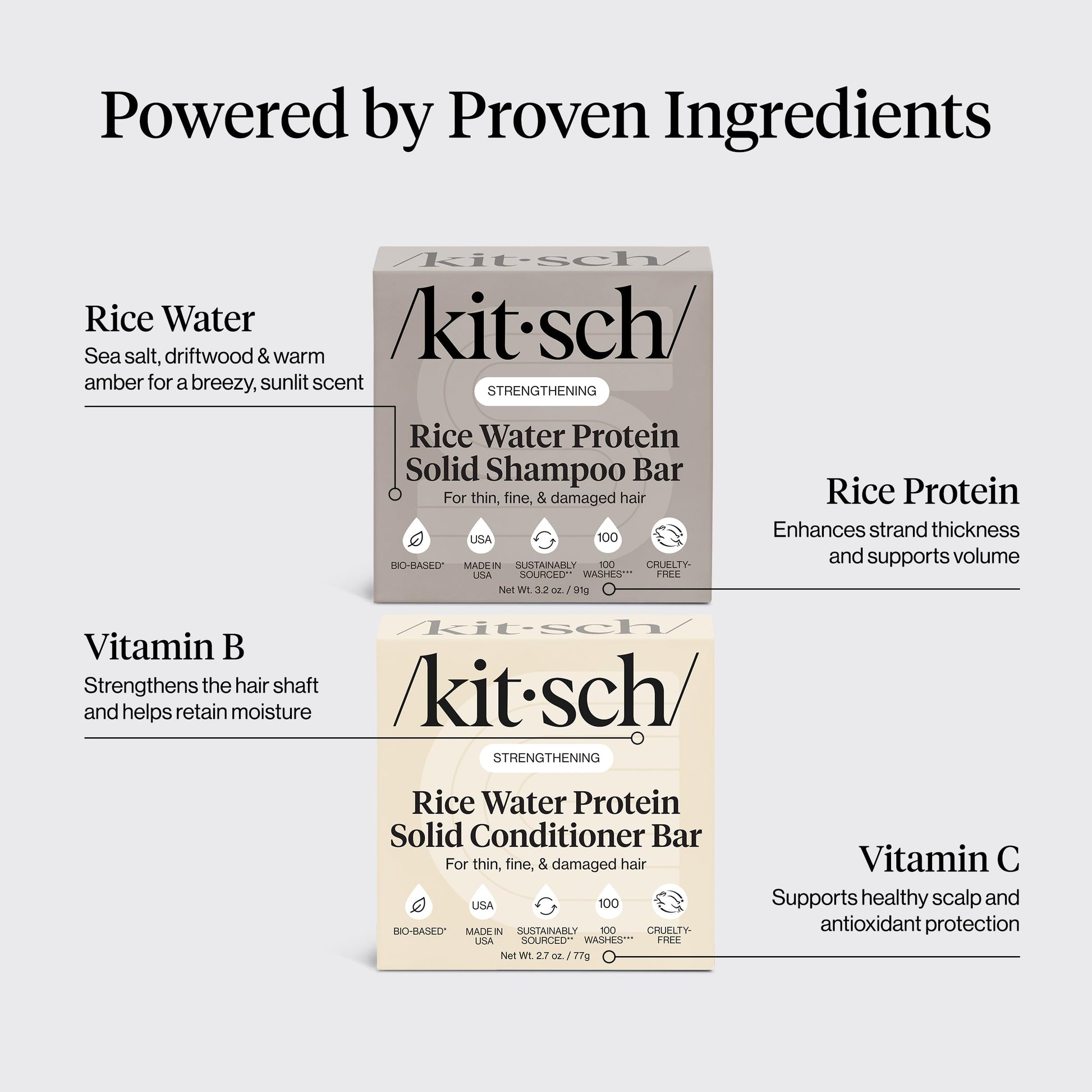 Kitsch Rice Water Protein Solid Shampoo and Conditioner Set for Hair Growth – Strengthening Hair Care Duo w/Rice Protein & Vitamins for Damage Repair – Paraben, Sulfate & Silicone Free – 2 Pack - Available at All In One Marketplace Canada