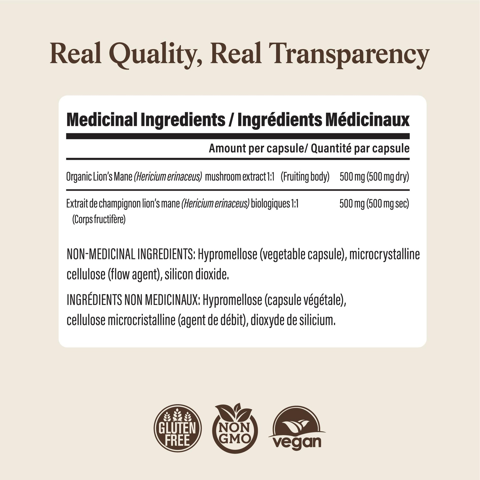 Real Mushrooms Lions Mane Capsules - Organic Mushroom Extract With Immunomodulating Properties Antioxidants Vegan Brain Supplement, 120 - Available at All In One Marketplace Canada