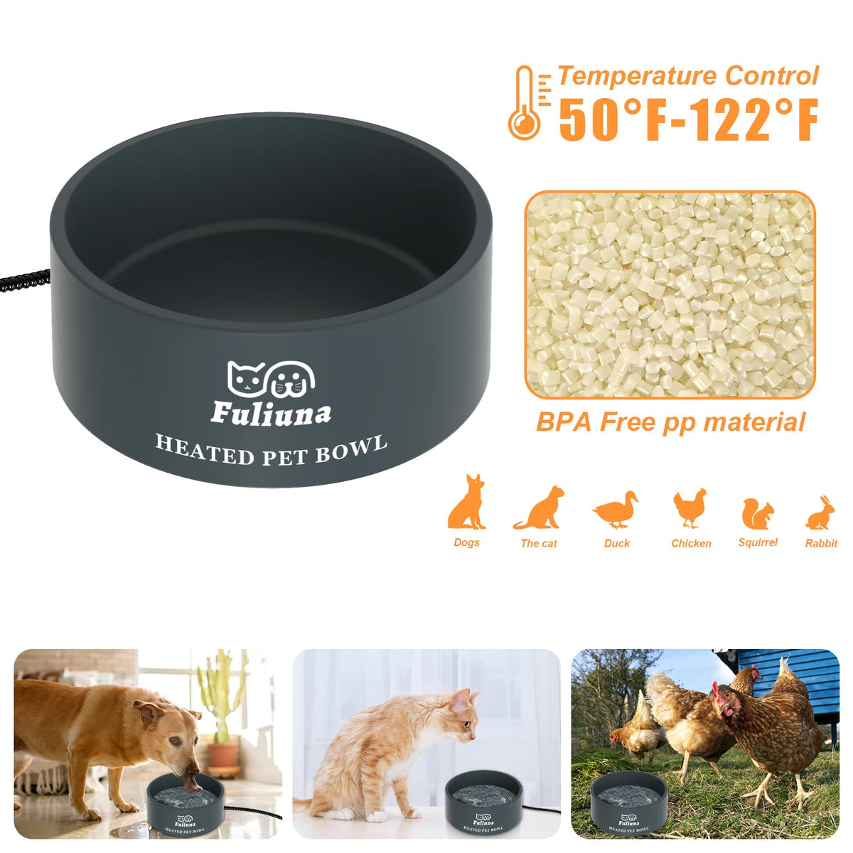 Fuliuna Heated Water Bowl, Outdoor Heated Dog Bowl with Chew Resistant Power Cord, Thermal Bowl Provide Drinkable Water in Winter, Heated Pet Bowl for Dog Cat Rabbit Chicken Duck Squirrel 0.85 Gallon 🍁 All In One Marketplace Canada