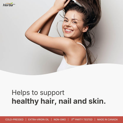 Herba Pumpkin Seed Oil Capsules for Hair - 90 Softgels | 3 in 1 with Saw Palmetto and Biotin | Cold Pressed, Extra Virgin, and Non GMO | Made in Canada - Available at All In One Marketplace Canada